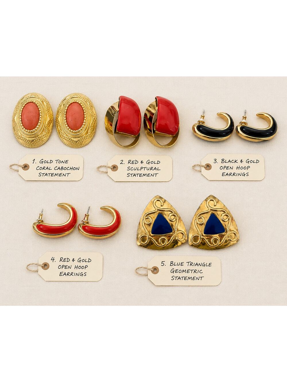 Vintage Statement Earrings Lot Gold Tone Retro 80s 90s Bundle